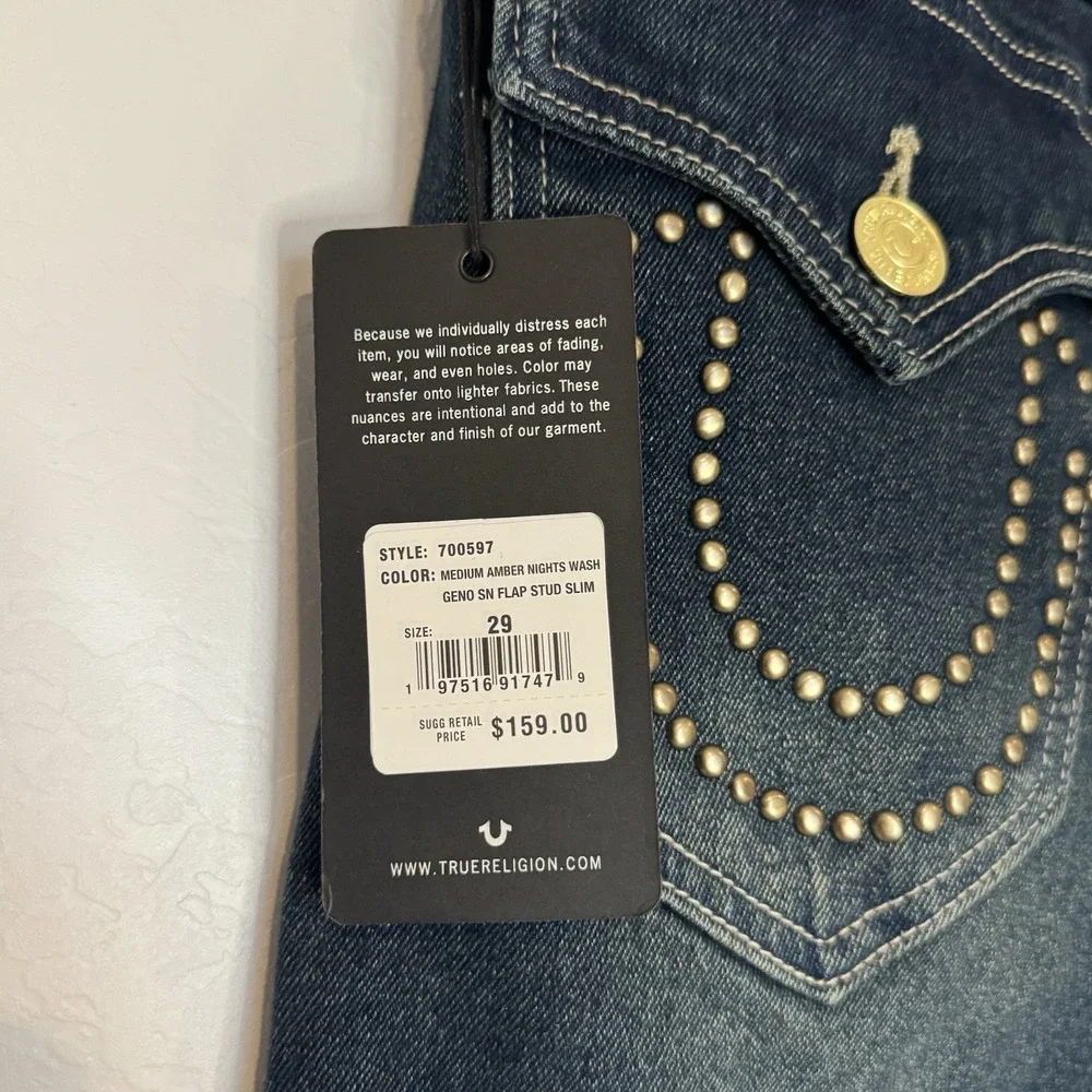 TRUE RELIGION Geno Relaxed Slim Medium Amber Nights Wash Jeans W29 L32 NWT